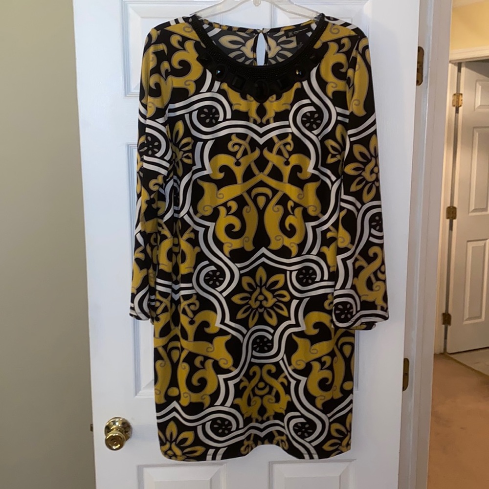 International Concepts Plus Size 2X Midi Dress Black Yellow White